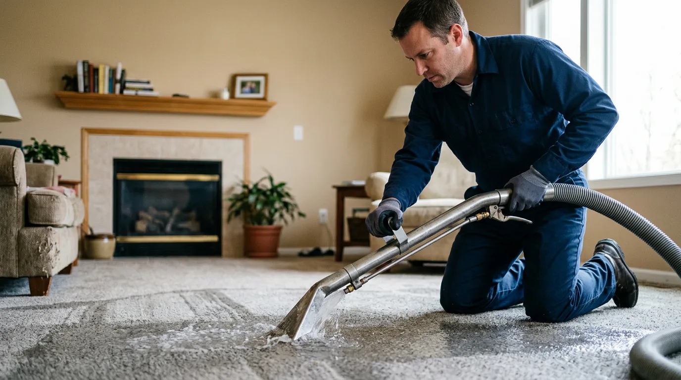 Water damage restoration technician working near Monroe, IN